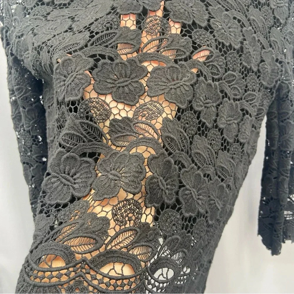 Rebecca‎ Minkoff black lace crochet top Rayna cropped blouse Size Small